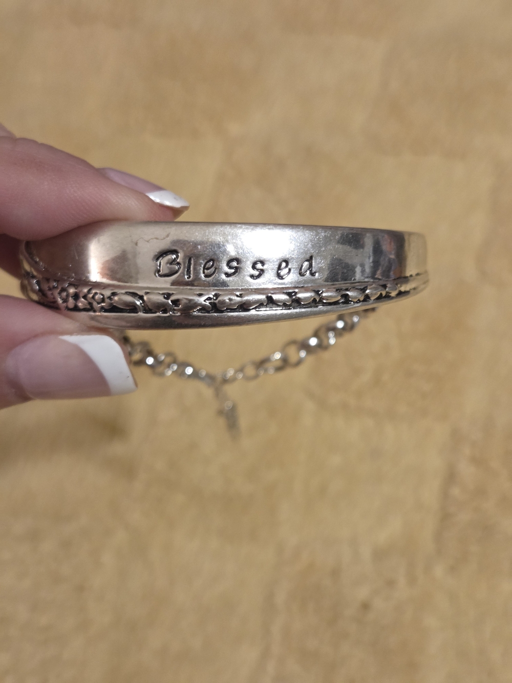 Plunder Silver 'Blessed' Engraved Bangle Bracelet
